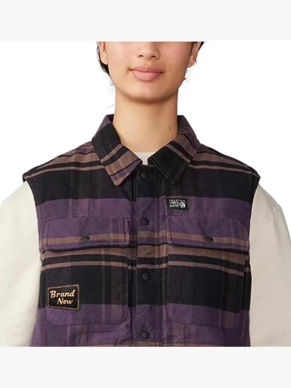 Insulated Flannel Vest with Snap Front, Cotton - Sleeveless